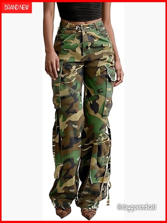 Pants - High Waist Wide Leg Cargo Pants Multi Pocket Army Military Joggers Plus Size
